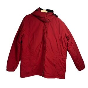 LL Bean Jacket Women Large Red Full Zip Removable Hood Nylon Outdoors Thinsulate